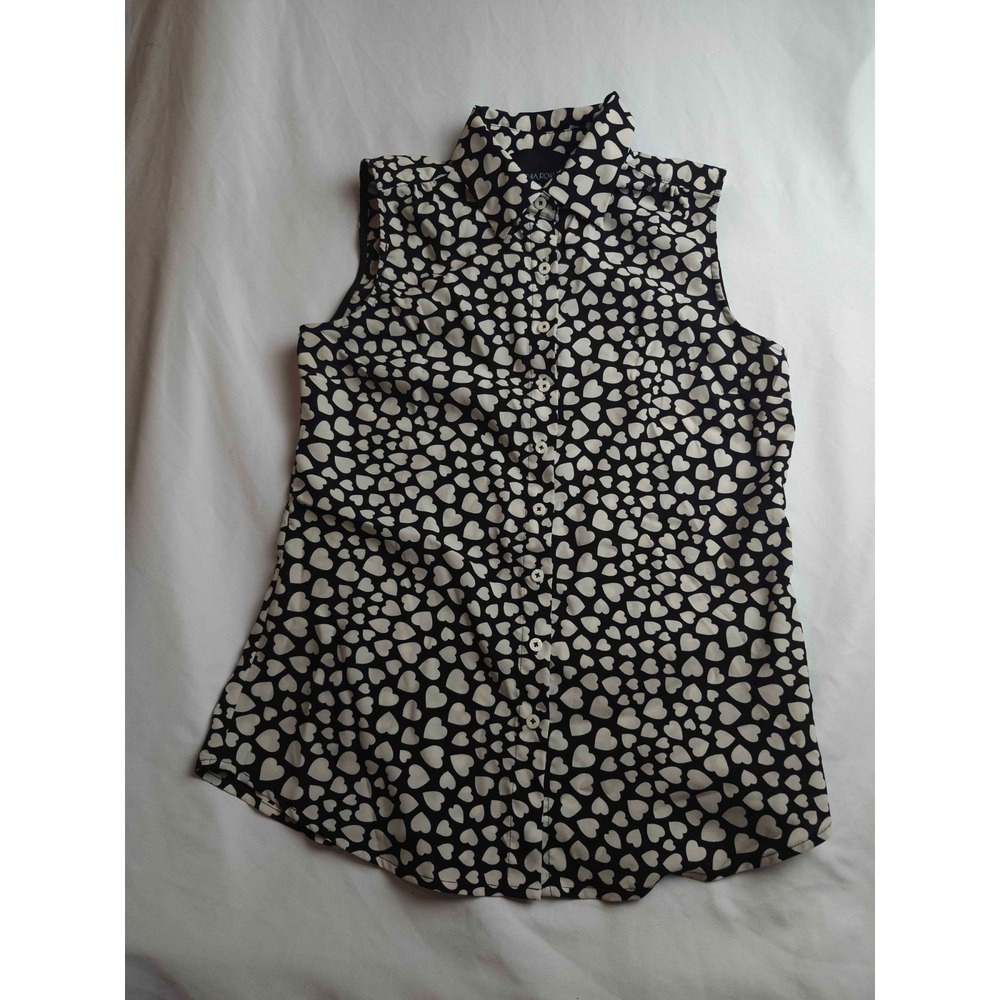 Cynthia Rowley Button Up‎ Shirt Womens XS Black White Heart Print Sleeveless